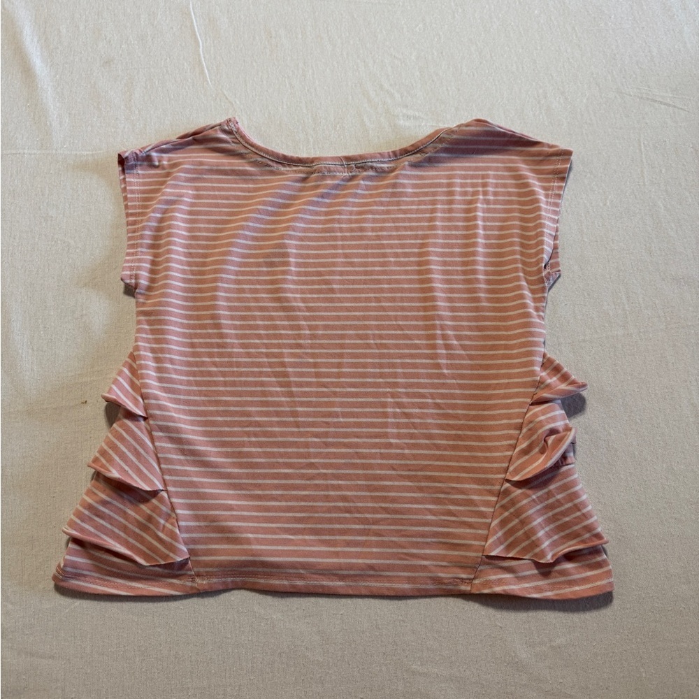 Copper Key Girls Size‎ Large Pink Striped Ruffle Sleeve Top - Picture 5 of 6